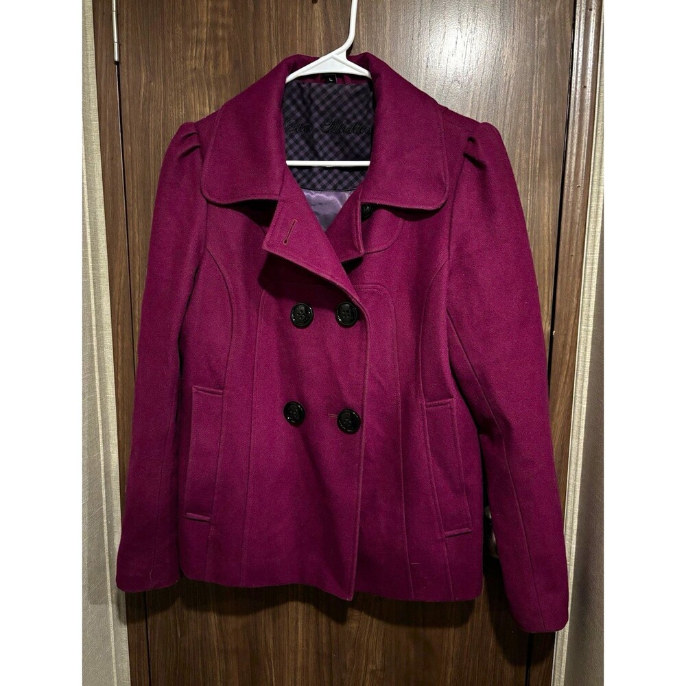 Steve Madden Women's Magenta Wool Blend Double Breasted Lined Pea Coat Size L